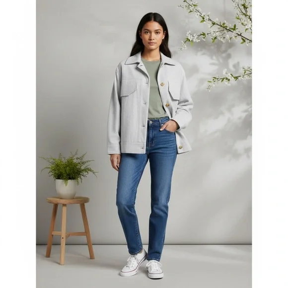 VINCE Casual Button Front Soft Cotton Jacket Overshirt light blue